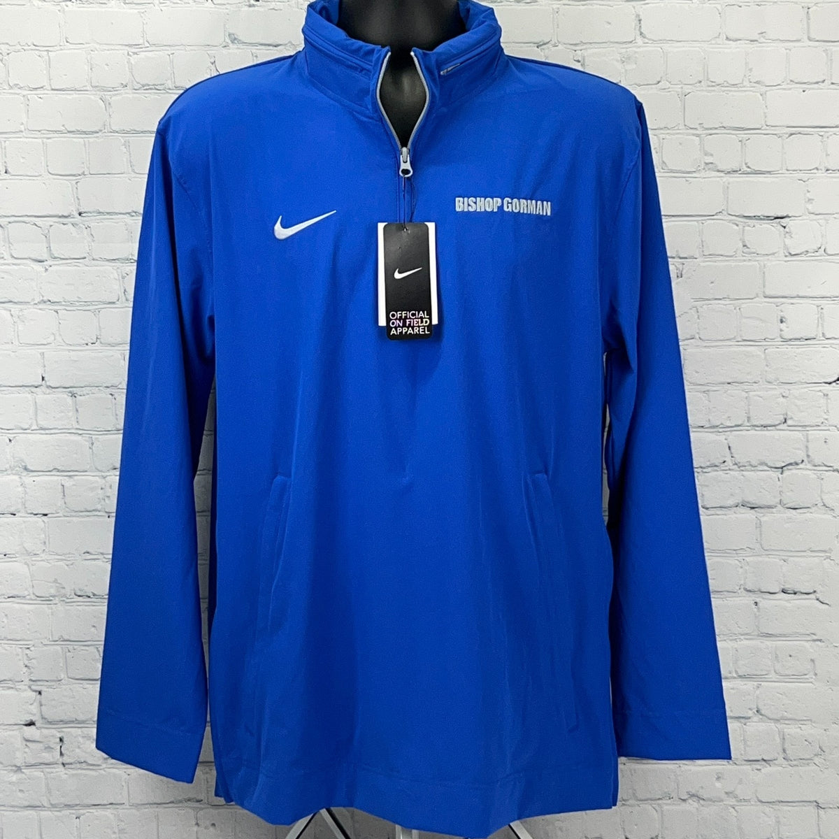 Nike Bishop Gorman Blue Half-Zip Jacket in Medium with Front Pocket and Vintage Look