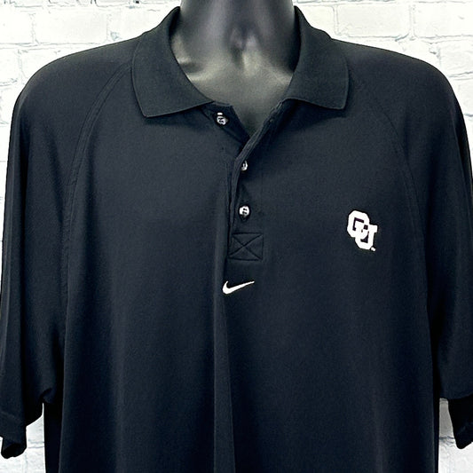 Nike Colorado Buffaloes Polo in black with logo on the chest, featuring a classic fit for men