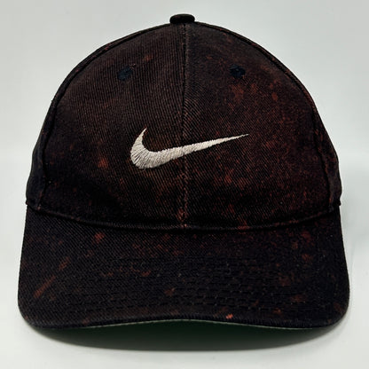 Nike Black Distressed Hat with White Swoosh Logo, Front View, Adjustable Fit