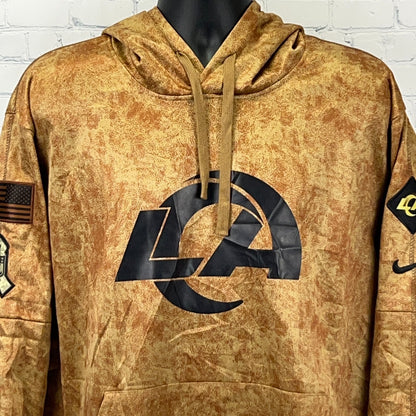 NFL Los Angeles Rams Brown Hooded Sweatshirt with Large Logo and Flag Detail on Sleeve