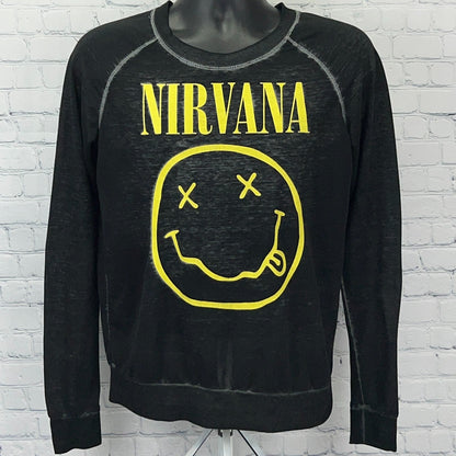Nirvana black t-shirt with yellow happy face graphic and long sleeves