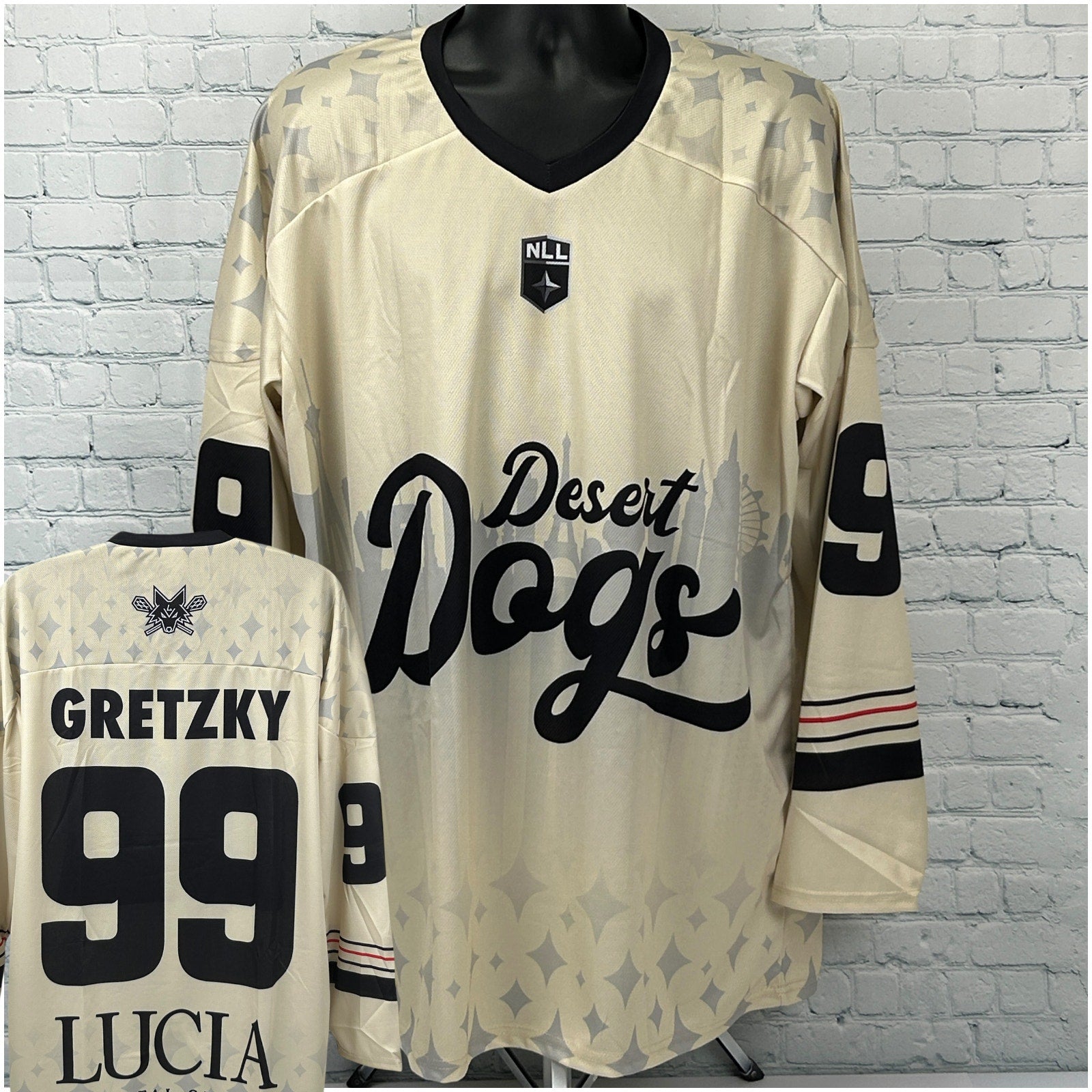 Desert Dogs Wayne Gretzky Jersey in Cream with Black Logo, Size X-Large, Front and Back View