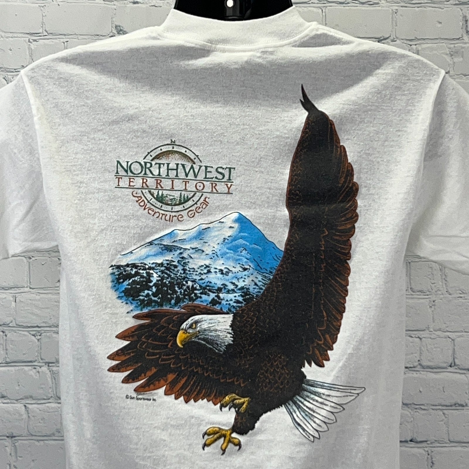 Vintage white t-shirt featuring a graphic of a Bald Eagle with mountain scenery and Northwest Territory logo