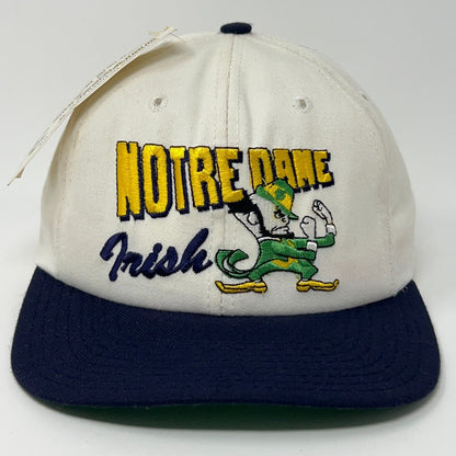 Paramount Notre Dame Fighting Irish Vintage Baseball Cap in White and Navy with Embroidered Logo