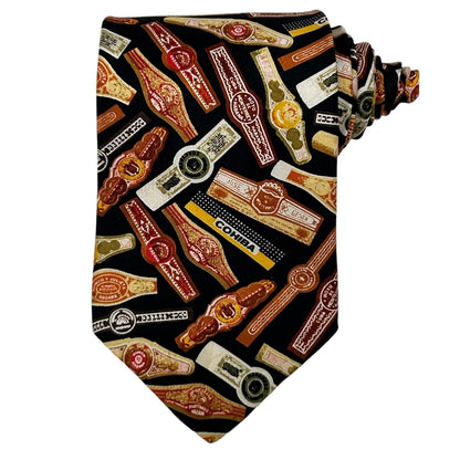 Vintage Cigar Bands Necktie Tie Mens Black Cohiba Smoking RM Style Made In USA