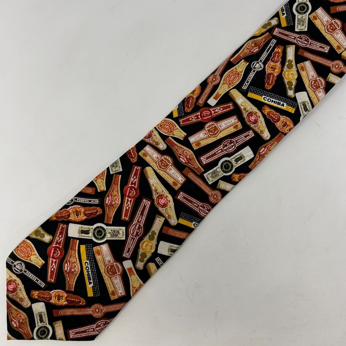 Vintage Cigar Bands Necktie Tie Mens Black Cohiba Smoking RM Style Made In USA