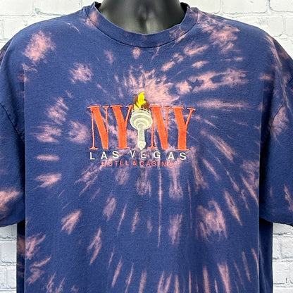 Blue tie-dye Las Vegas T Shirt featuring NY NY logo on the front for a trendy look