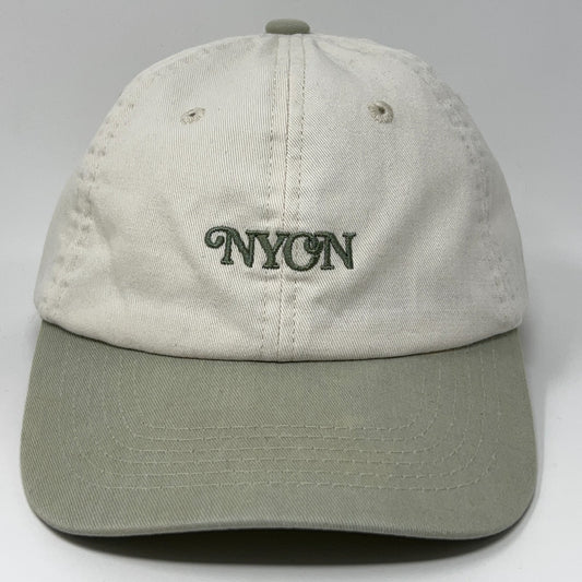 NYON New York Or Nowhere Baseball Cap in cream with green embroidery and adjustable strap