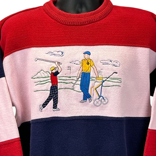 Vintage Golf Sweater Mens Large Golfer Golfing 90s Van Heusen Crewneck Blue