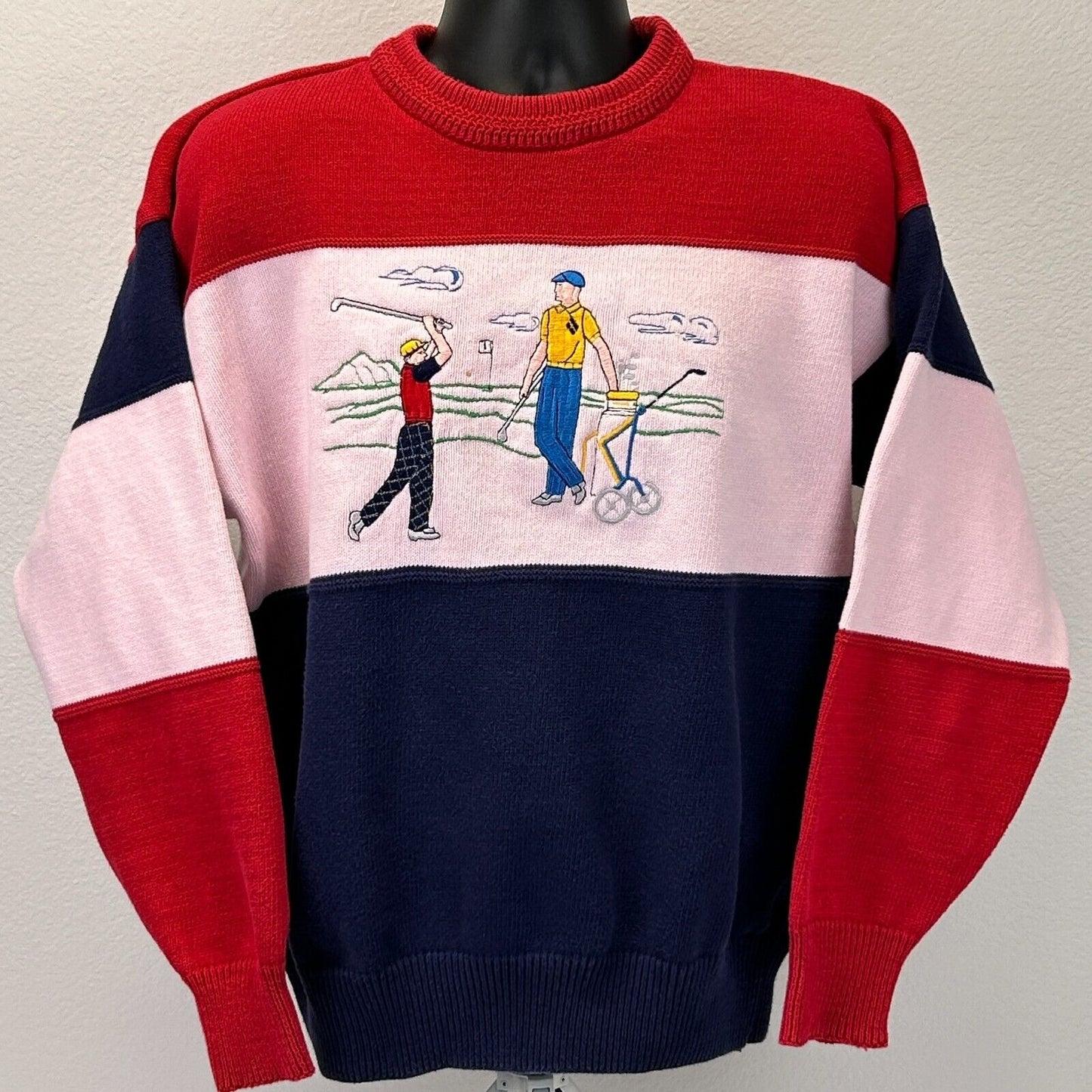 Vintage Golf Sweater Mens Large Golfer Golfing 90s Van Heusen Crewneck Blue