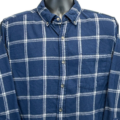 St Johns Bay Flannel Button Front Shirt Large Blue Plaid Check Long Sleeve