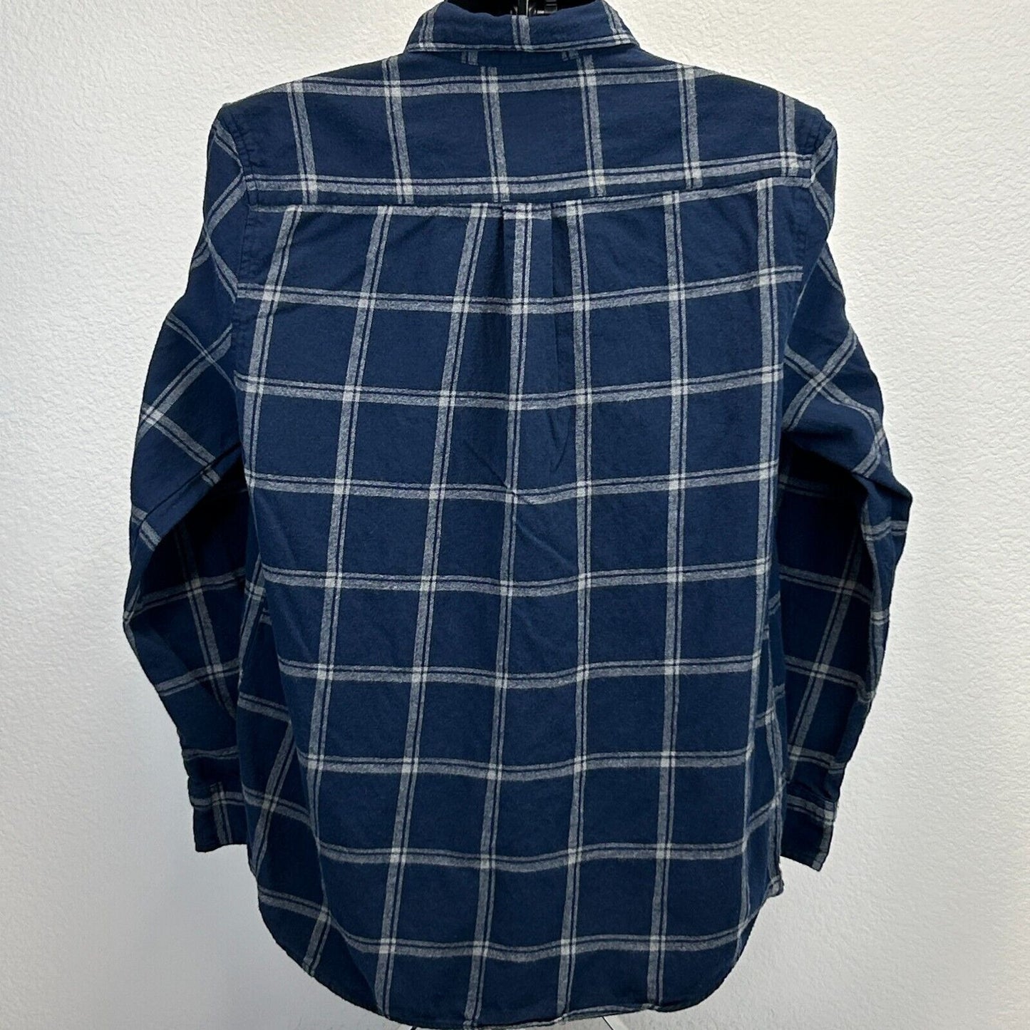 St Johns Bay Flannel Button Front Shirt Large Blue Plaid Check Long Sleeve