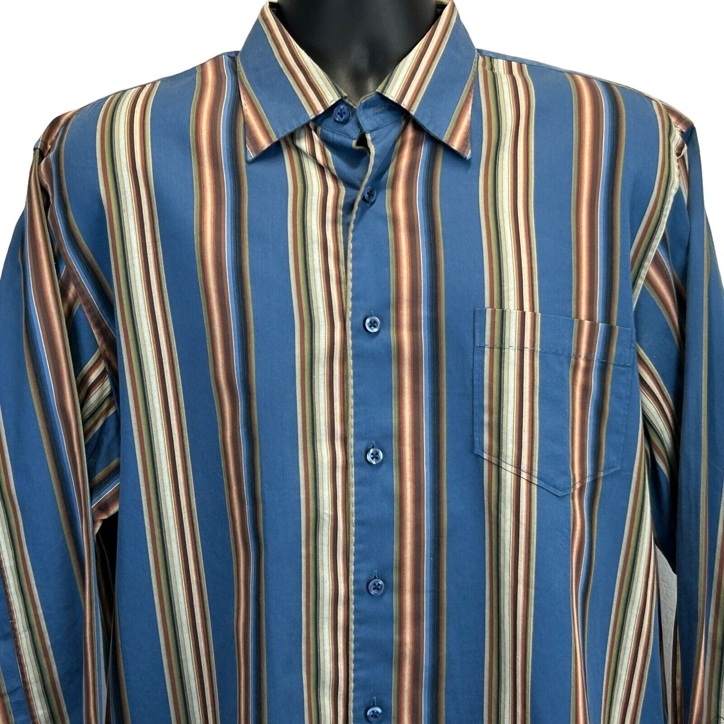 Tommy Bahama Island Soft Button Front Shirt Mens Large Long Sleeved Striped Blue