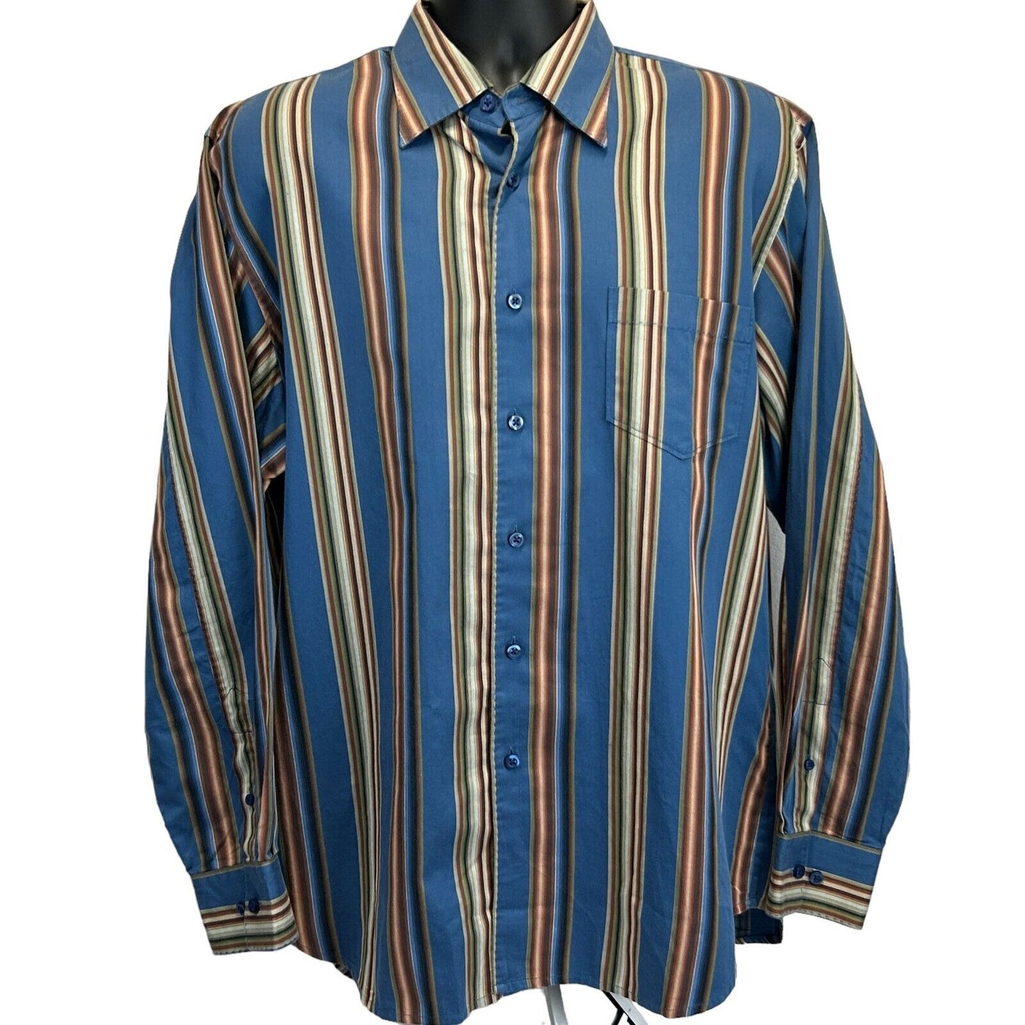 Tommy Bahama Island Soft Button Front Shirt Mens Large Long Sleeved Striped Blue