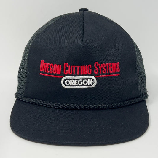 Vintage Oregon Cutting Systems Trucker Cap Hat in Black with Front View