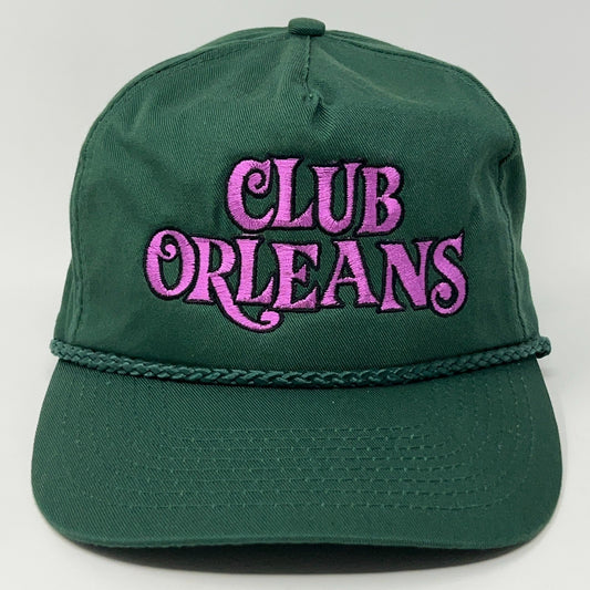 Vintage Orleans Casino Green Cap with Purple Embroidered CLUB ORLEANS Logo and Braided Hatband