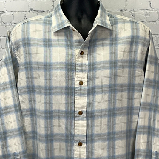 Orvis Blue and White Checkered Long-Sleeve Shirt with Button Front and Classic Fit