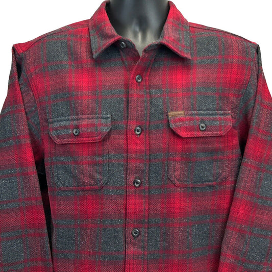 Orvis Red and Black Plaid Flannel Shirt, Front View, Long Sleeves with Two Chest Pockets