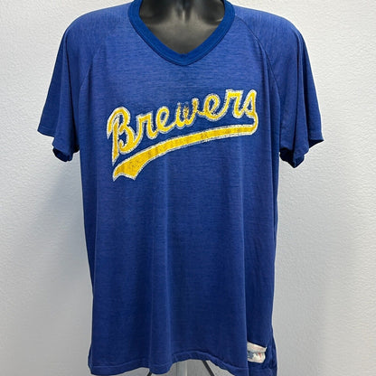 复古密尔沃基酿酒人队 T 恤男款 2XL XXL MLB 棒球 Rawlings USA 蓝色