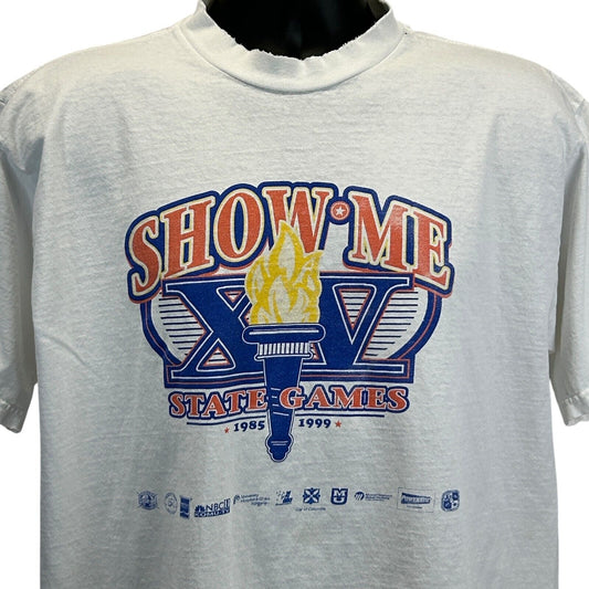 Vintage 90s Missouri Show Me State Games XV T Shirt Sports White Mens XL X-Large - Neon Vintage