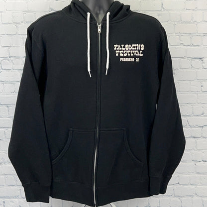 Independent Trading Company black hoodie with Palomino Festival logo featuring willie nelson, front view