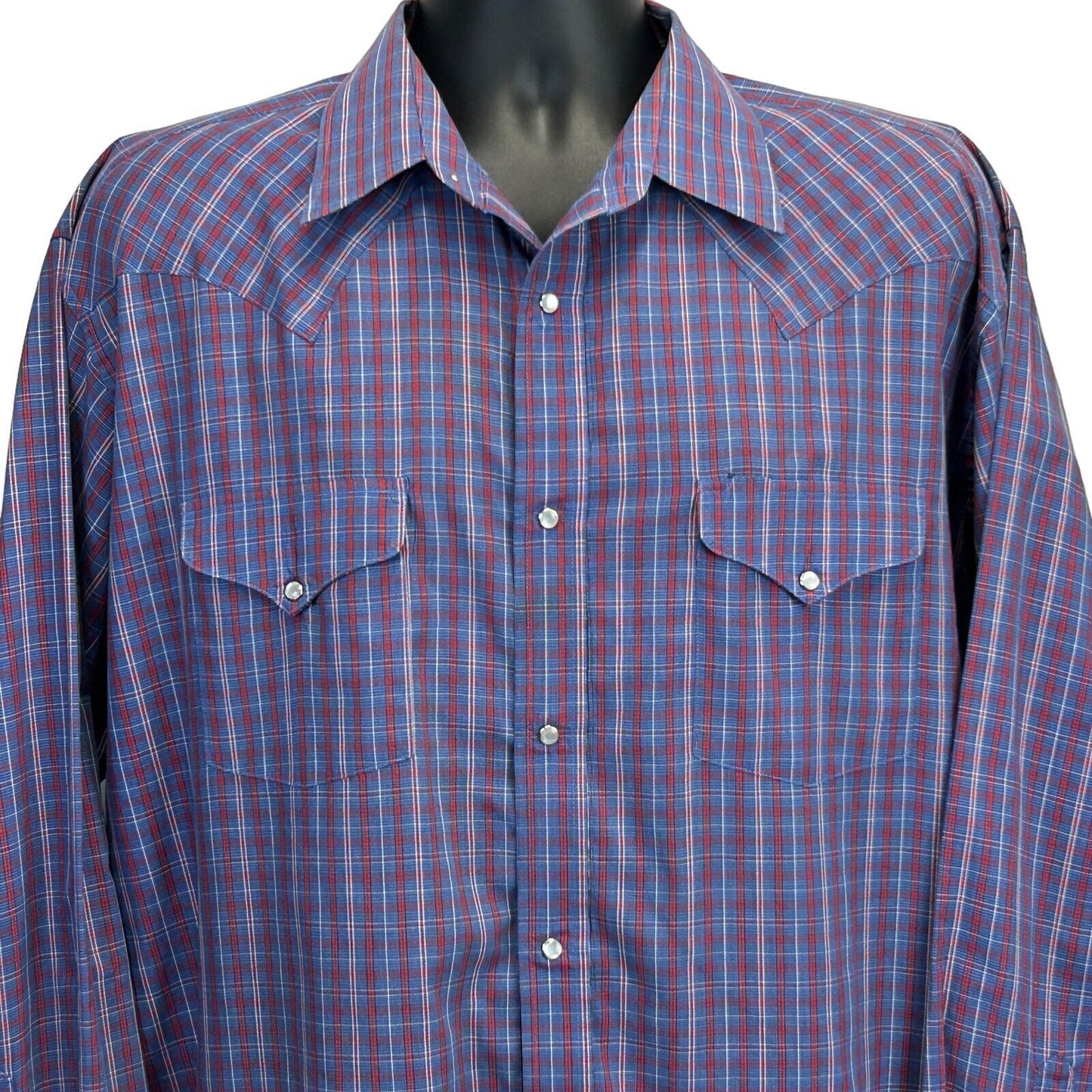 Panhandle Slim Men's Red and Blue Plaid Shirt, Button-Up, Front View with Two Chest Pockets