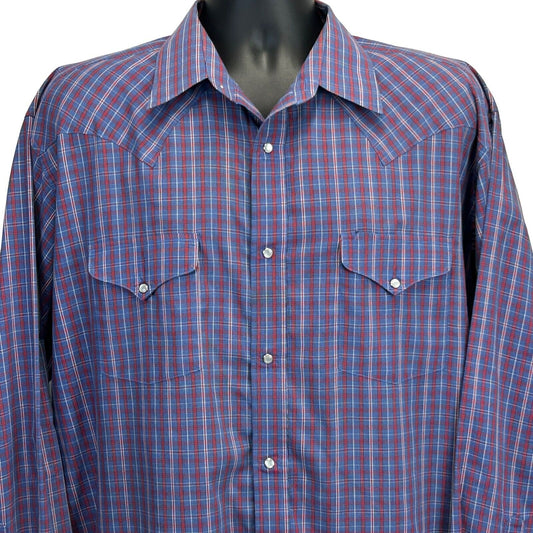 Panhandle Slim Men's Red and Blue Plaid Shirt, Button-Up, Front View with Two Chest Pockets