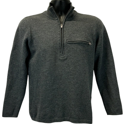 Patagonia gray pullover sweater in size medium with a zippered chest pocket and logo detail