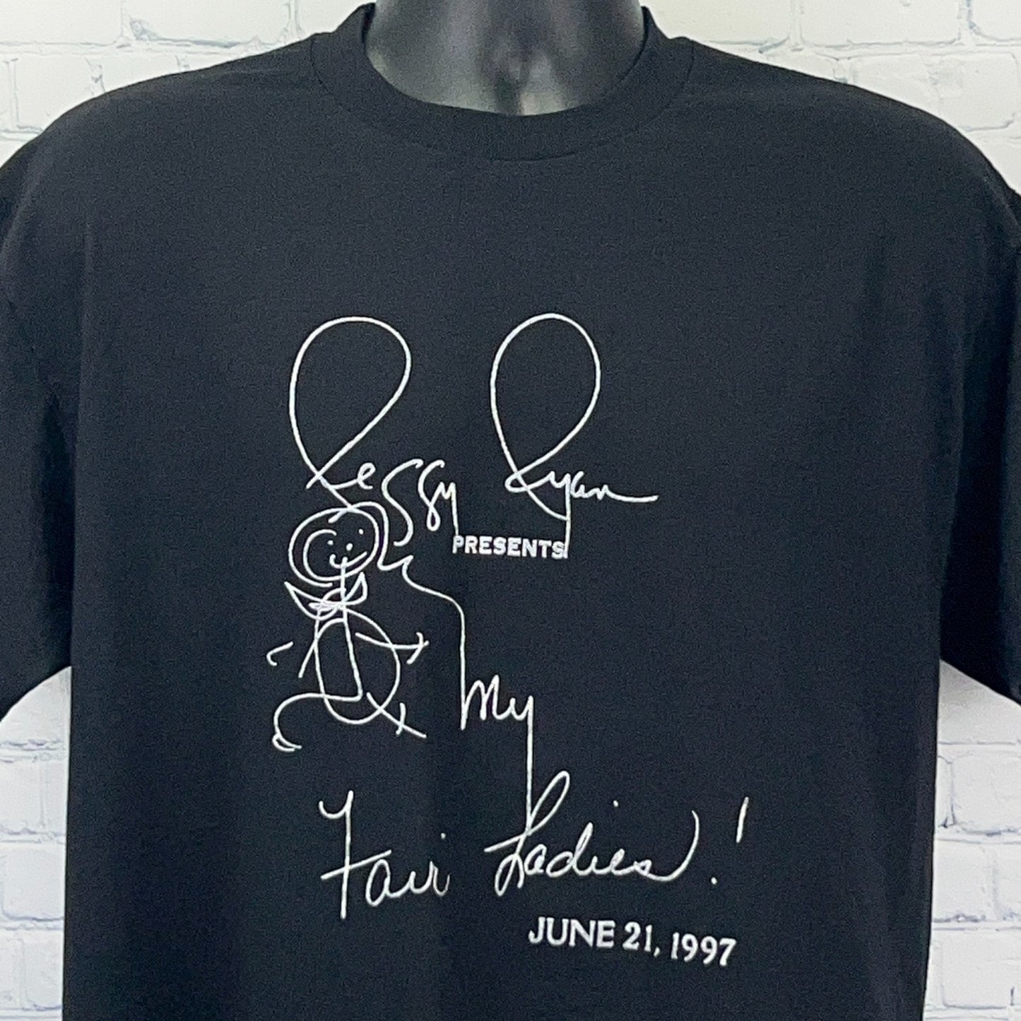 Black Hanes T-shirt featuring Peggy Ryan graphic with date June 21, 1997 and signature style design