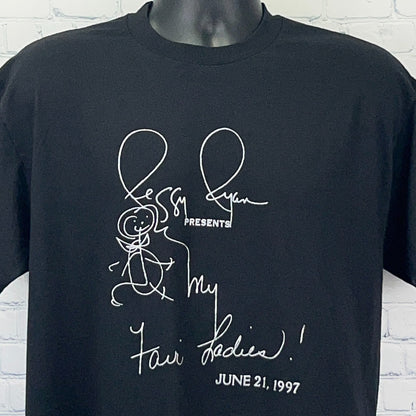 Black Hanes T-shirt featuring Peggy Ryan graphic with date June 21, 1997 and signature style design