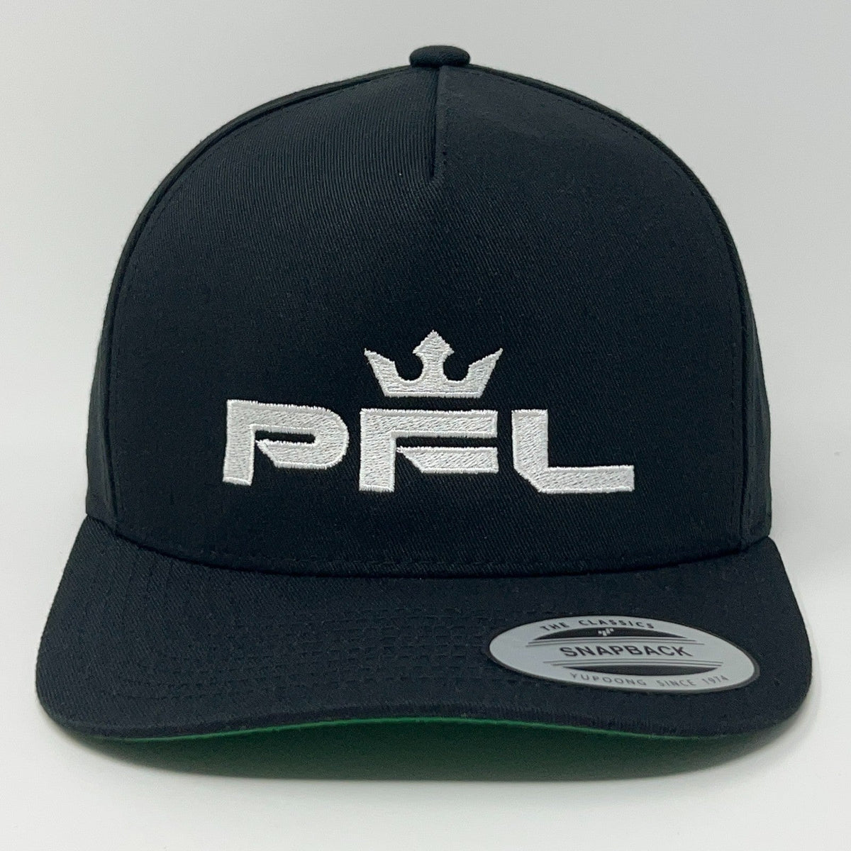Yupoong black snapback cap with PFL Professional Fighters League logo and adjustable sizing