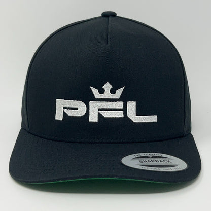 Yupoong black snapback cap with PFL Professional Fighters League logo and adjustable sizing