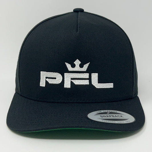 Yupoong black snapback cap with PFL Professional Fighters League logo and adjustable sizing