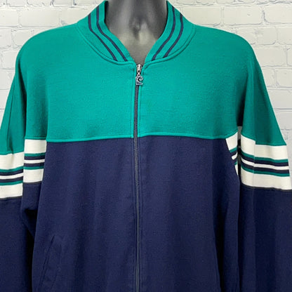 Pierre Cardin Vintage Sweatshirt in Teal and Navy, Size Large, Front View