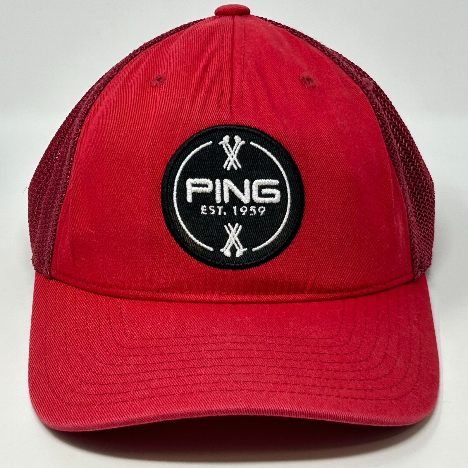 Ping Golf Red Cap with a Front Logo and Mesh Back for Comfortable Fit and Style