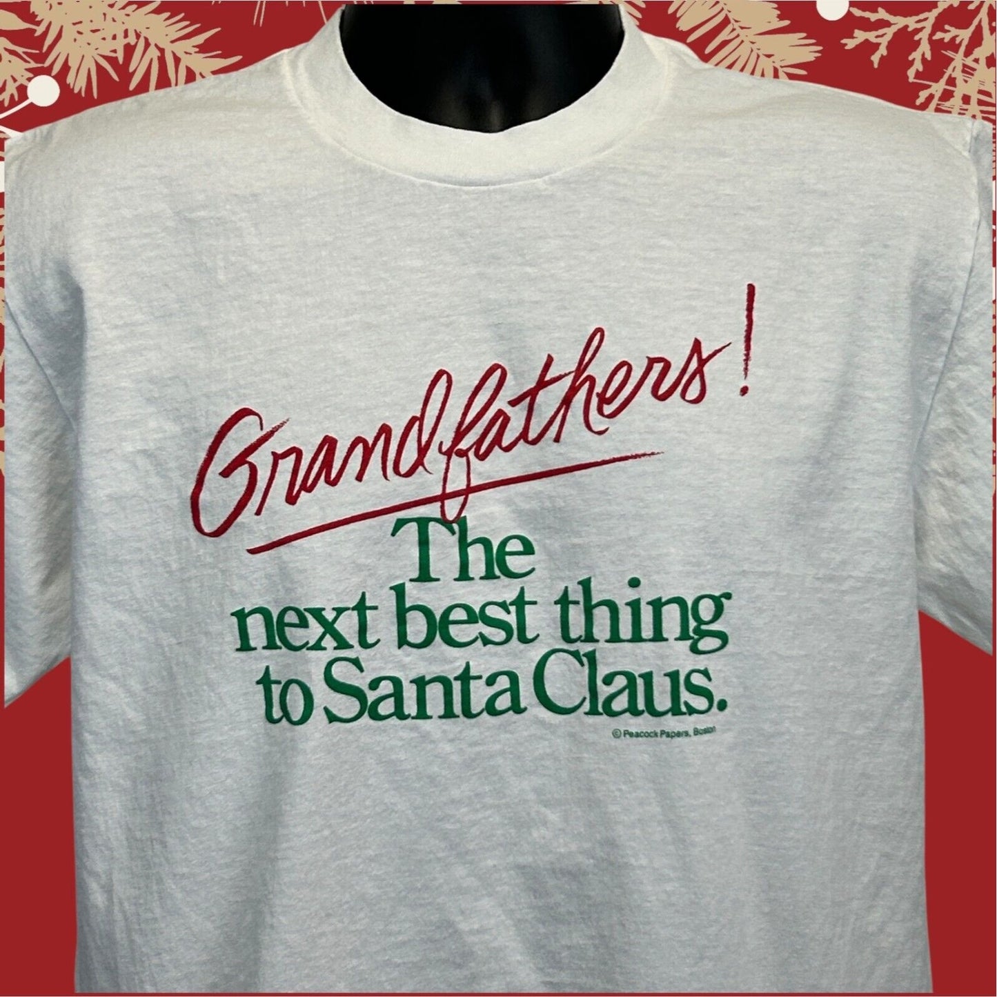 Vintage Grandfather Christmas T Shirt Mens Medium Santa Claus Grandpa USA White