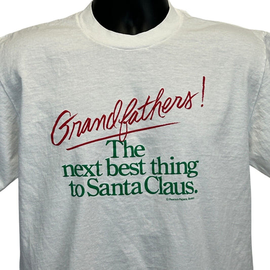 Vintage 90s Grandfather Christmas T Shirt Santa Claus Grandpa USA White M Medium