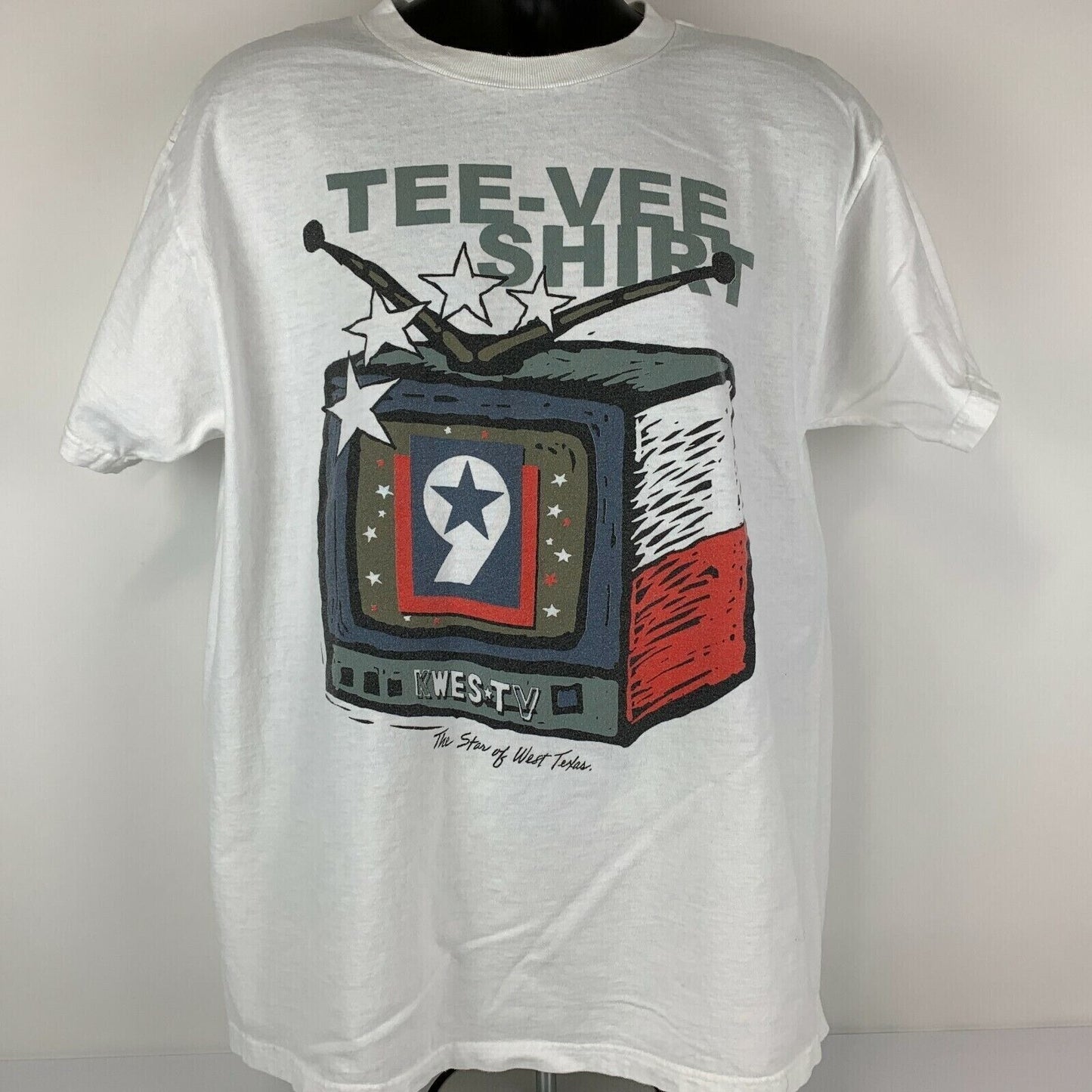 Vintage Tee Vee KWES TV Texas T Shirt Mens X-Large Odessa Television 90s White