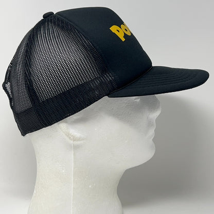 Vintage Trucker Cap Hat in Black with Mesh Back, Side View, Perfect for Classic Style