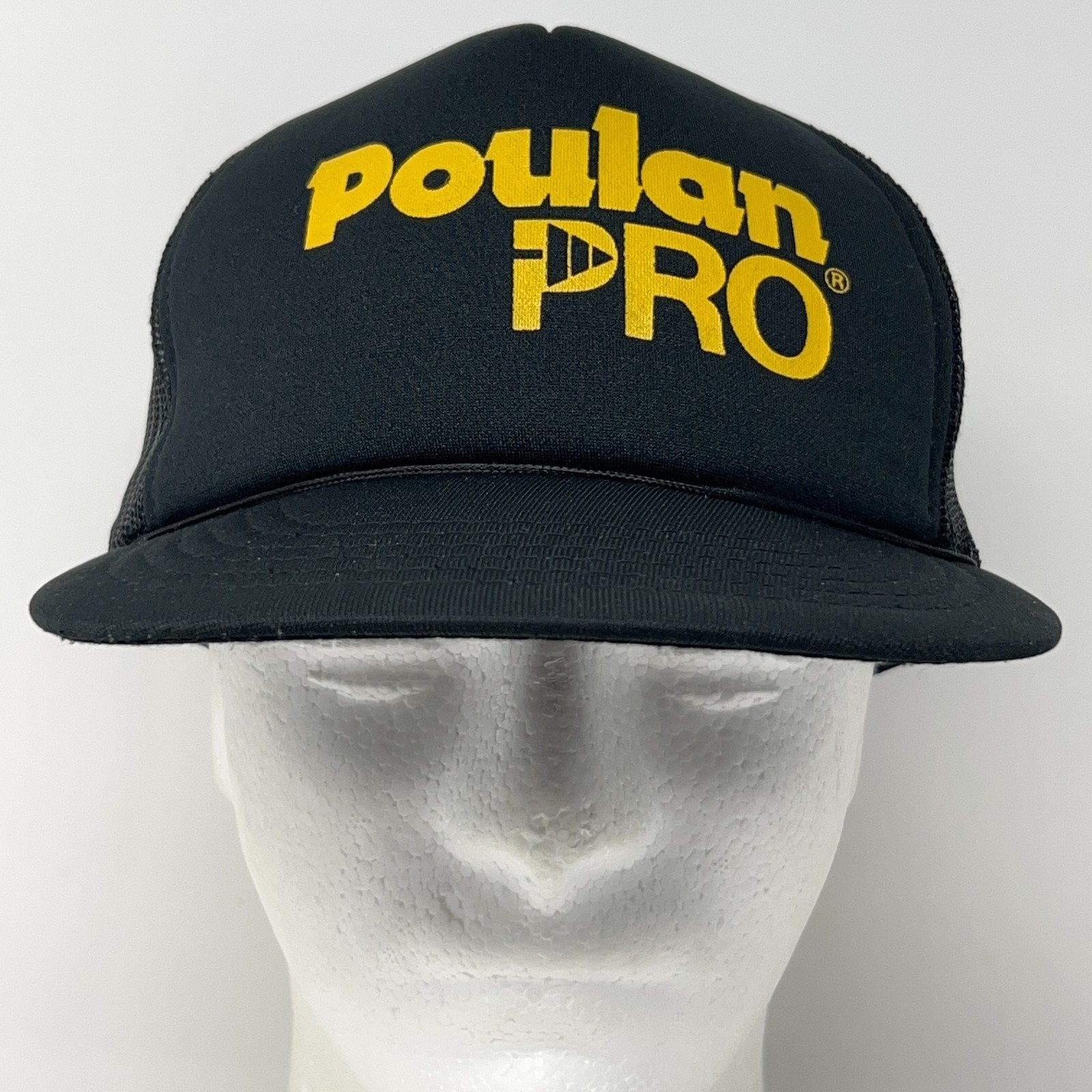 Vintage Poulan Pro Trucker Cap Hat in Black, Front View, Vintage