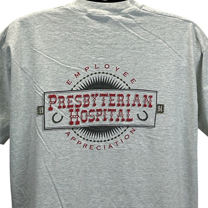 Gray Fruit of the Loom T-Shirt featuring Presbyterian Hospital Employee Appreciation logo on the back