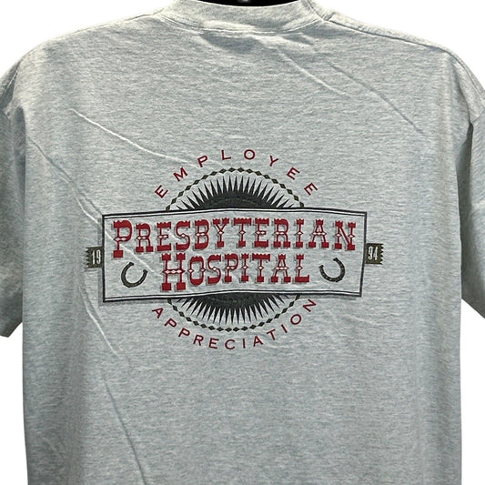 Gray Fruit of the Loom T-Shirt featuring Presbyterian Hospital Employee Appreciation logo on the back