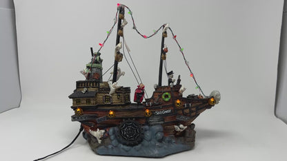 Halloween Village Pirate Ship With Motion Movement LED Lights Sea Ghost Target
