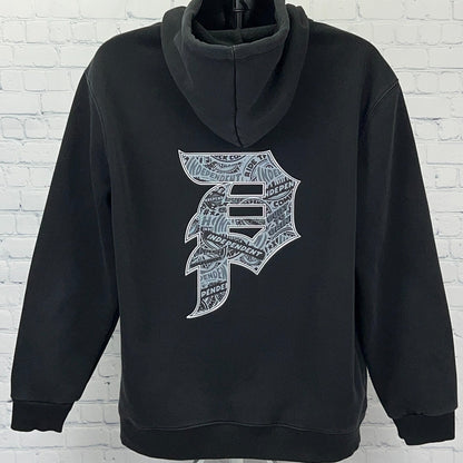 Primitive Independent Black Hoodie in XXL with Graphic Logo Design on Back, featuring a vintage style