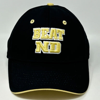 Black Purdue Boilermakers cap featuring yellow 'BEAT ND' embroidery on the front