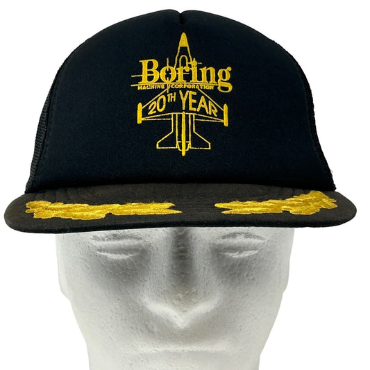 Vintage 90s Boring Machine Corporation Trucker Hat Baseball Cap Black Aviation - Neon Vintage