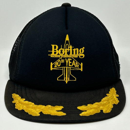 Vintage 90s Boring Machine Corporation Trucker Hat Baseball Cap Black Aviation