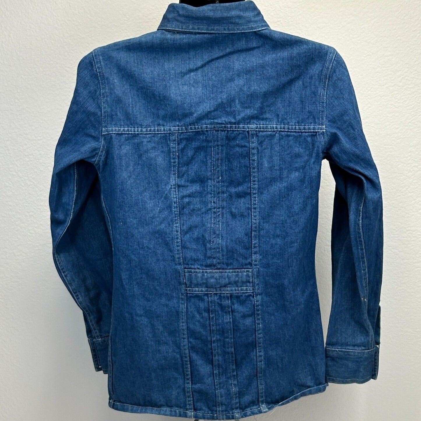 Vintage 60s Englishtown Jean Jacket Mens Small Big Collar Pockets Denim Blue