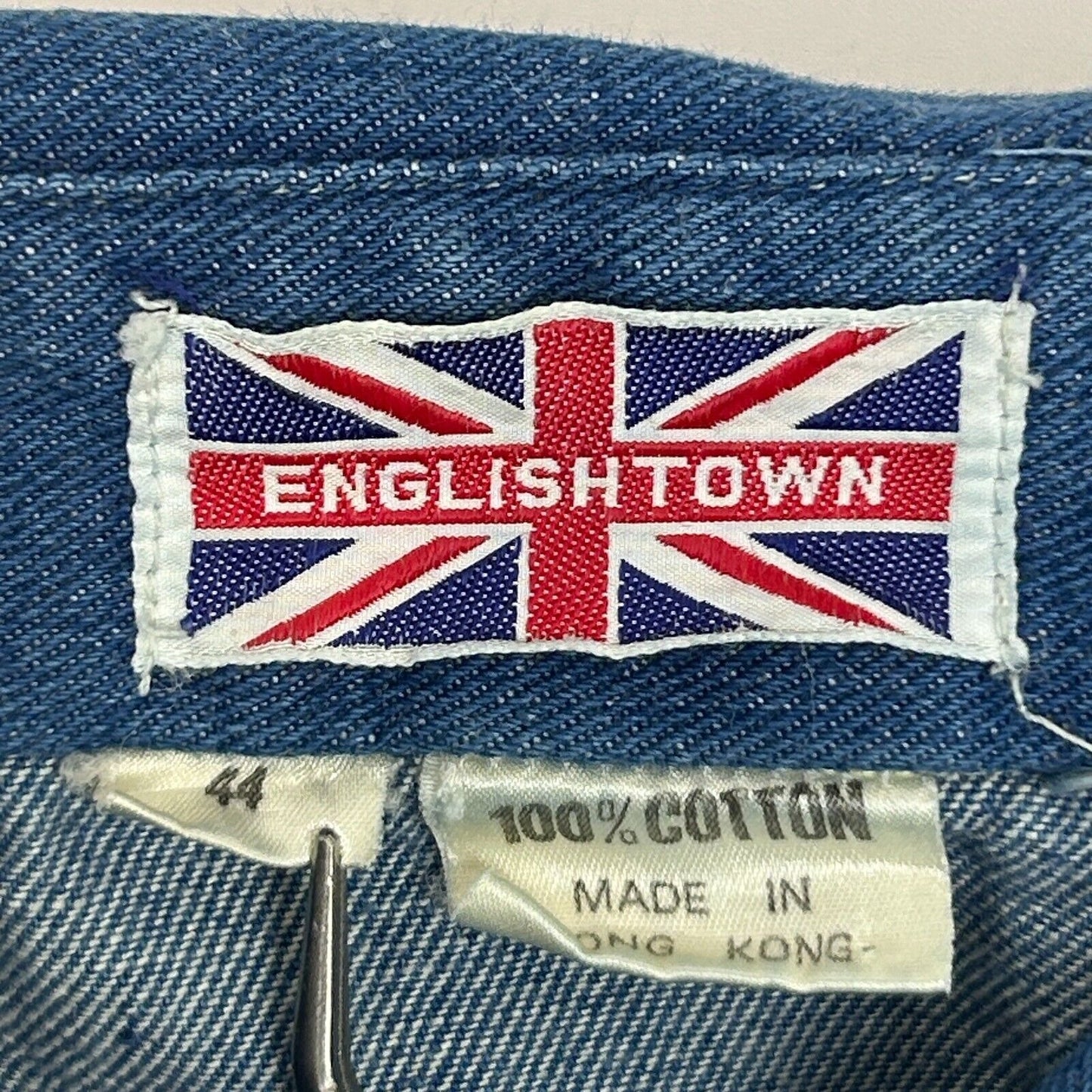 Vintage 60s Englishtown Jean Jacket Mens Small Big Collar Pockets Denim Blue