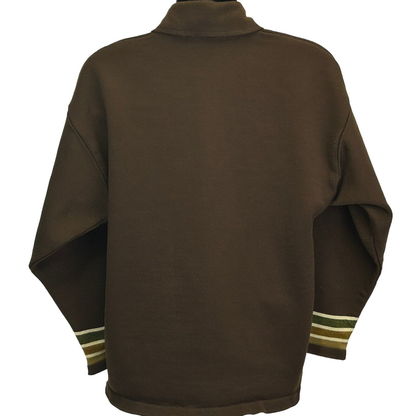 Vintage 80s Collared Polo Sweater Mens Medium Brown Beige Green Geometric KDR